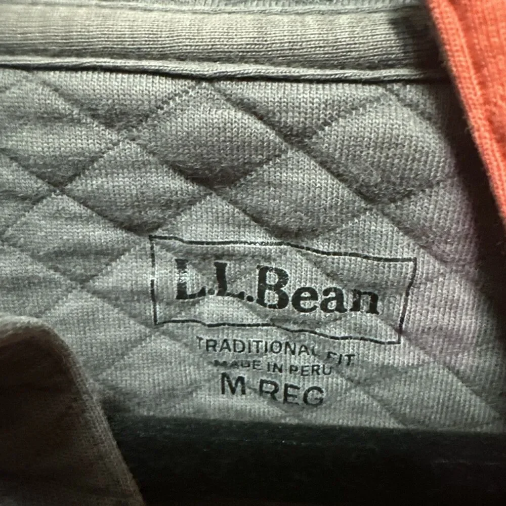 LL Bean Sweater Men Med Burnt Orange 1/4 Zip Quilted Casual Outdoors Hunt Golf